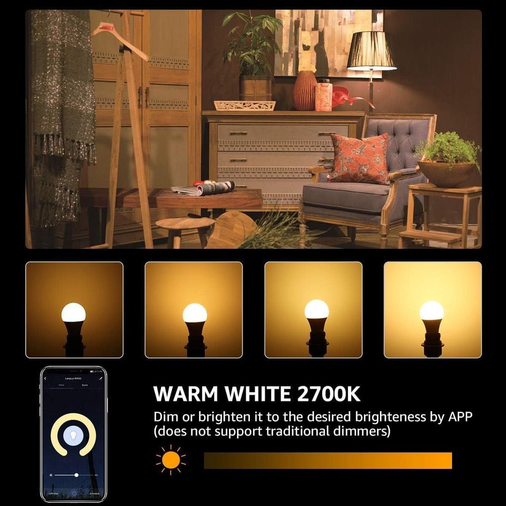 LED Smart Light Bulbs, Compatible with Alexa and Google Assistant, 60 Watt Equivalent, Dimmable with App (Not Support