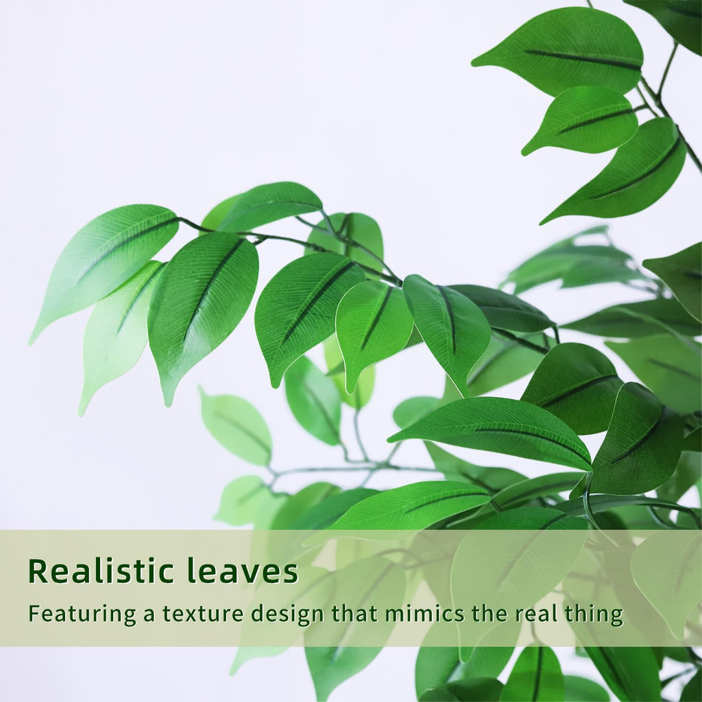 Artificial Ficus Tree 6FT Tall, Artificial Plants Indoor with White Planter Faux Ficus Tree Realistic Faux Silk Plant