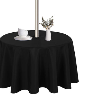 Round Outdoor Tablecloth with Umbrella Hole 60 Inch Black