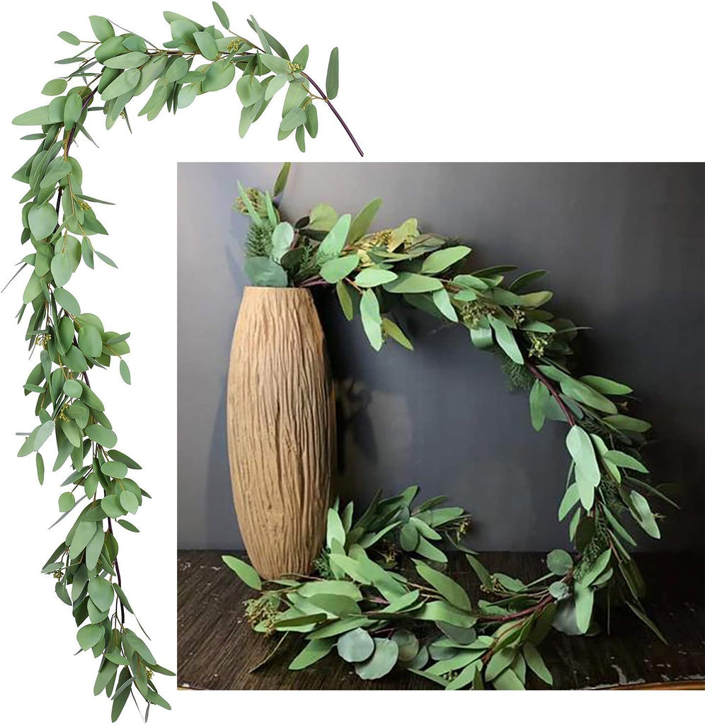 5.5ft Seeded Eucalyptus Garland, Artificial Vines Faux Eucalyptus Leaves Table Garland Artificial Greenery Wedding