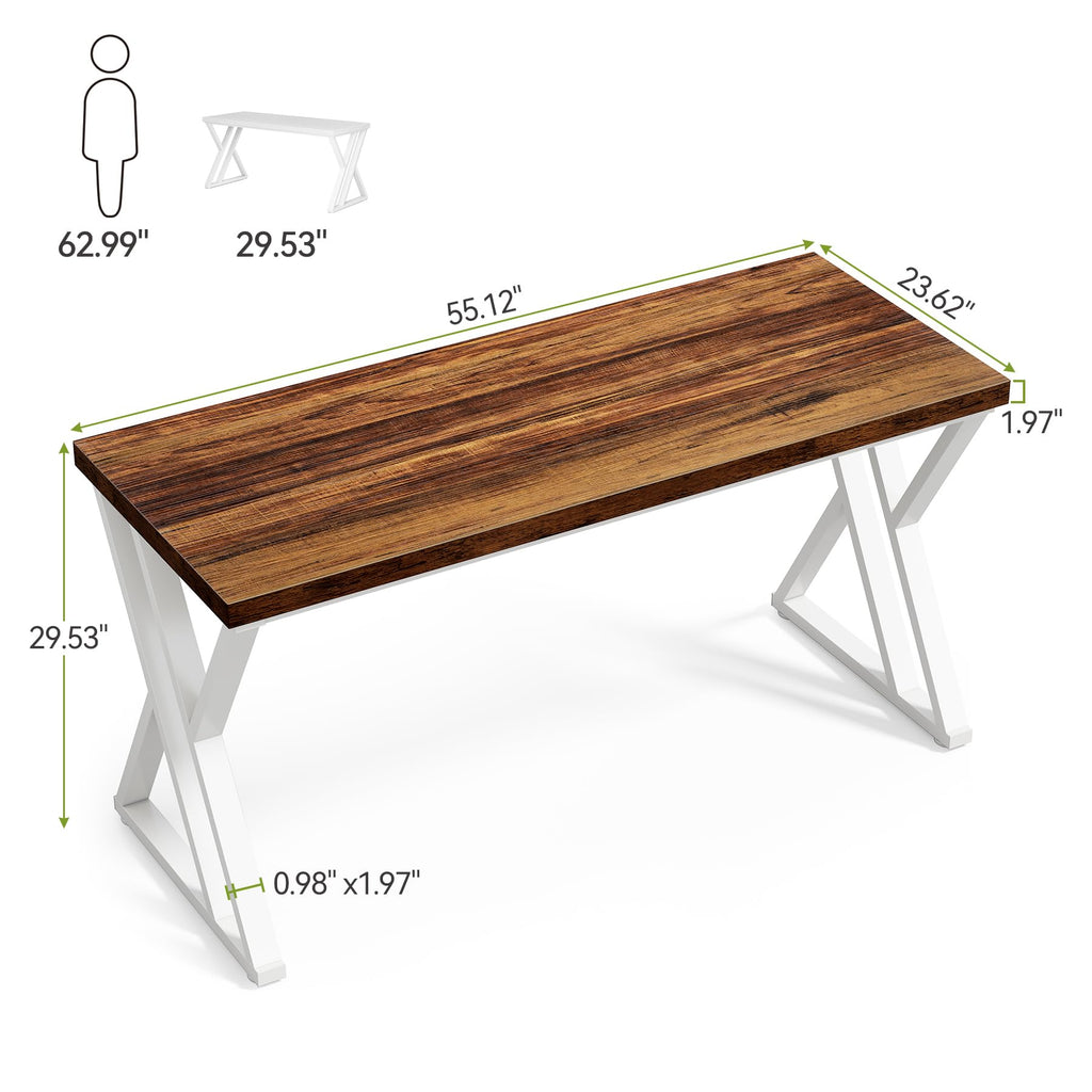 55 Inch Large Simple Industrial Computer Desk Study Writing Table Home Office Workstation, Brown