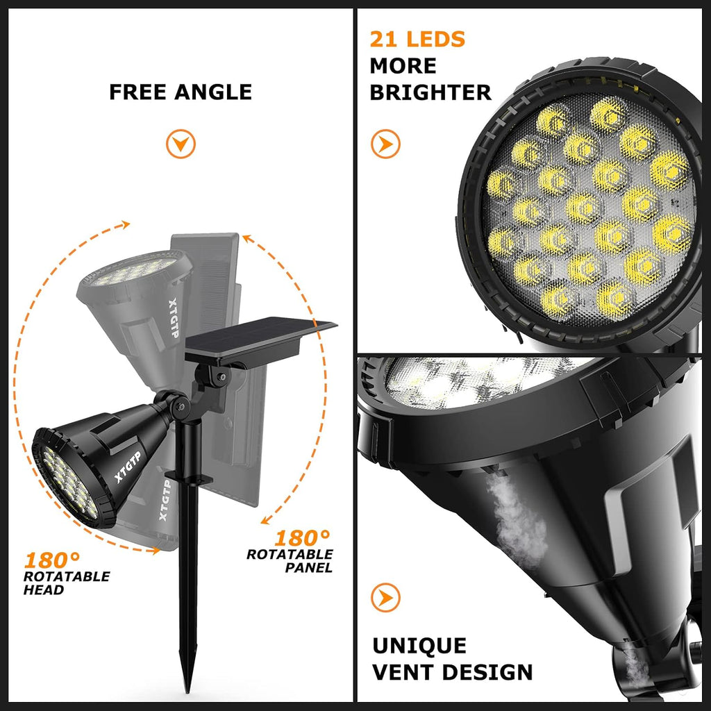 Spot Lights Outdoor, 21 LEDs Solar Outdoor Lights Auto On/Off with 3 Modes, IP67 Waterproof Yard Spotlight Landscape