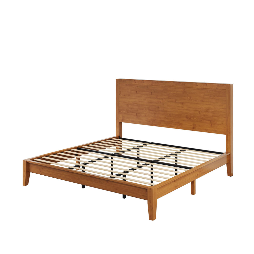Bamboo Platform Bed Frame, Japanese Joinery, Rustic Brown