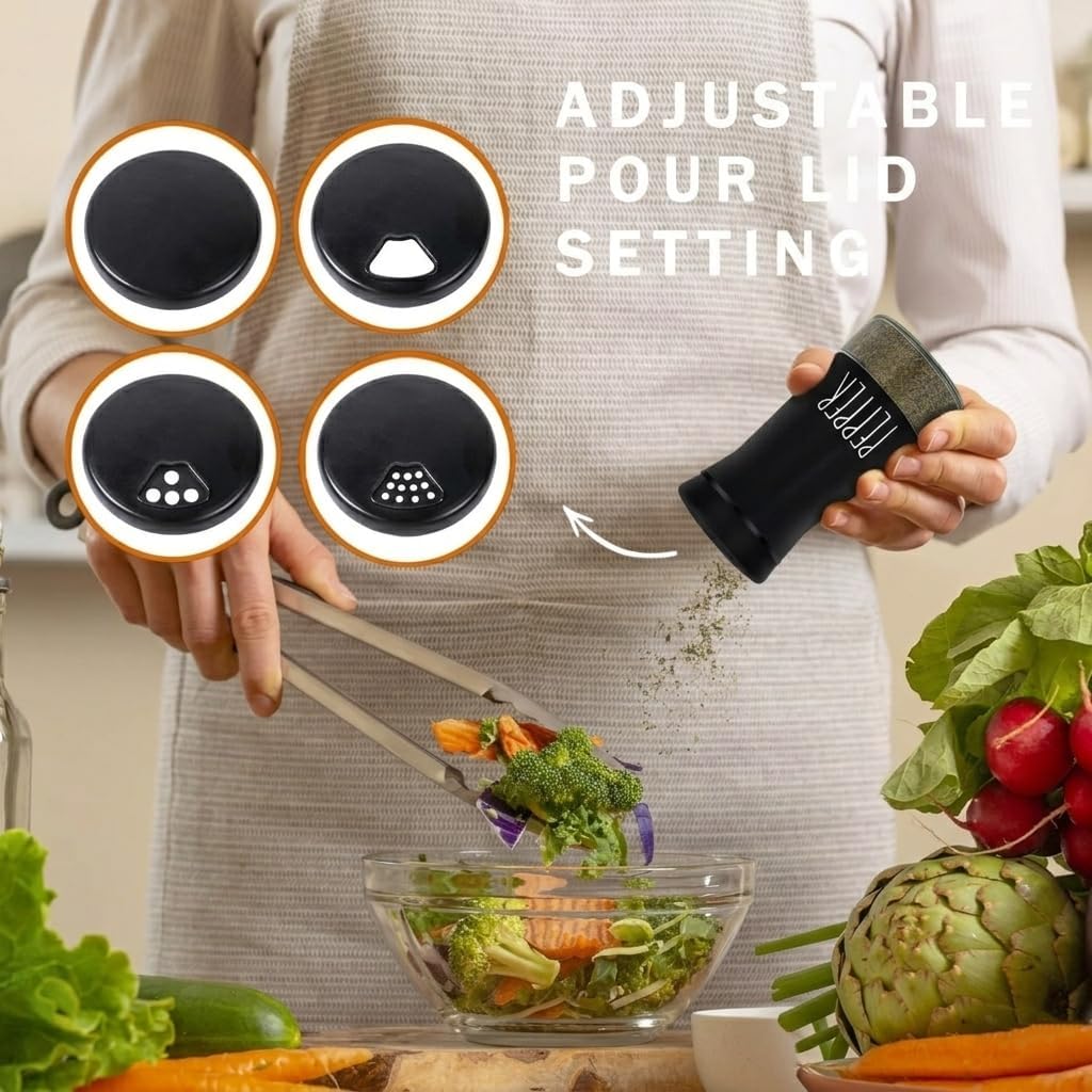 Farmhouse Salt and Pepper Shakers with Adjustable Pour Holes, Refillable Salt Shaker by - Set of 2