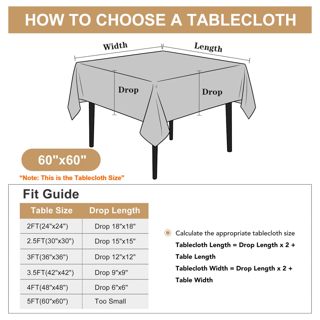 Square Tablecloth, 60 x 60 Inch Table Cloth, Black