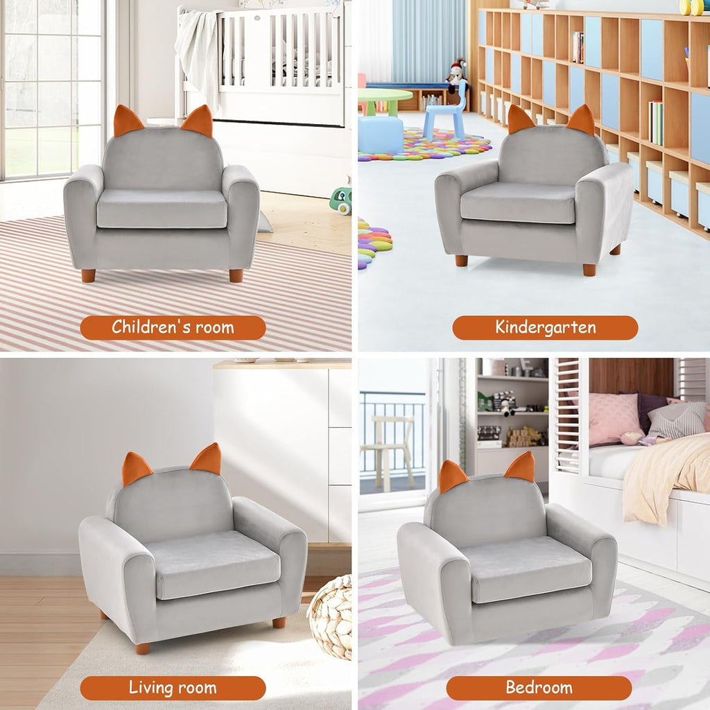 Kids Sofa, Children Armrest Chair with Sturdy Wood Construction and Dutch Velvet, Upholstered Toddler Armrest Couch