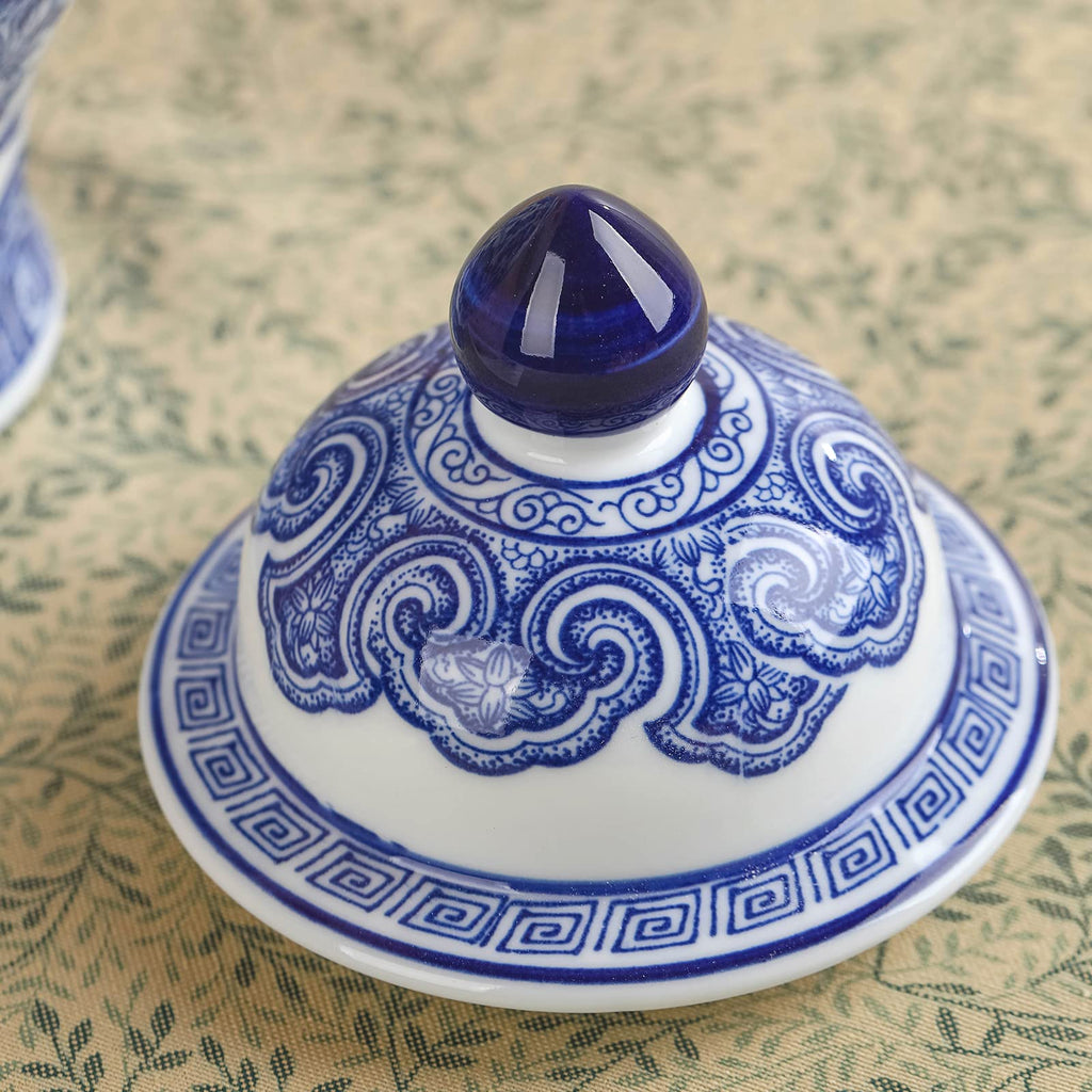 Blue and White Ginger Jars Décor, Small Chinoiserie Porcelain, Good Ideal for Room, Office Decoration, 9.8" H