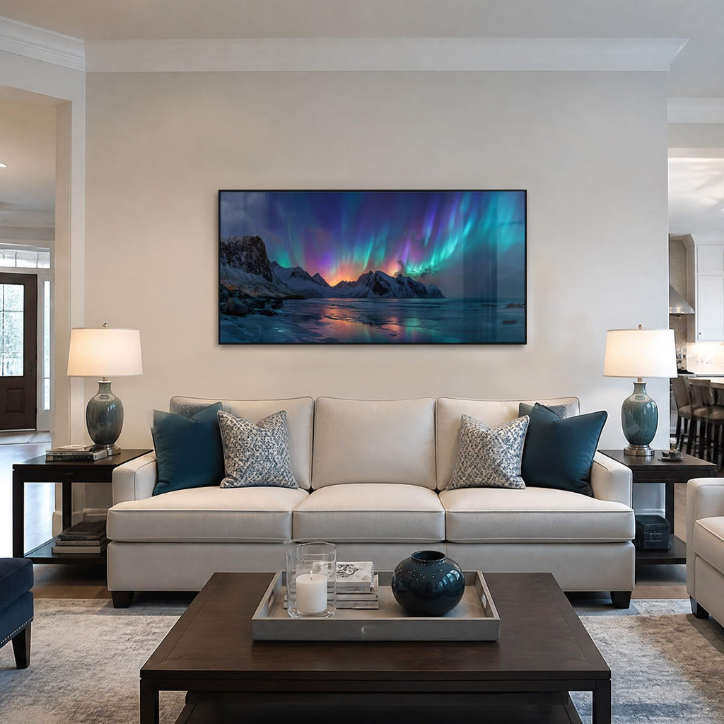 Large Northern Lights Wall Art, Crystal Porcelain, 24"x48"