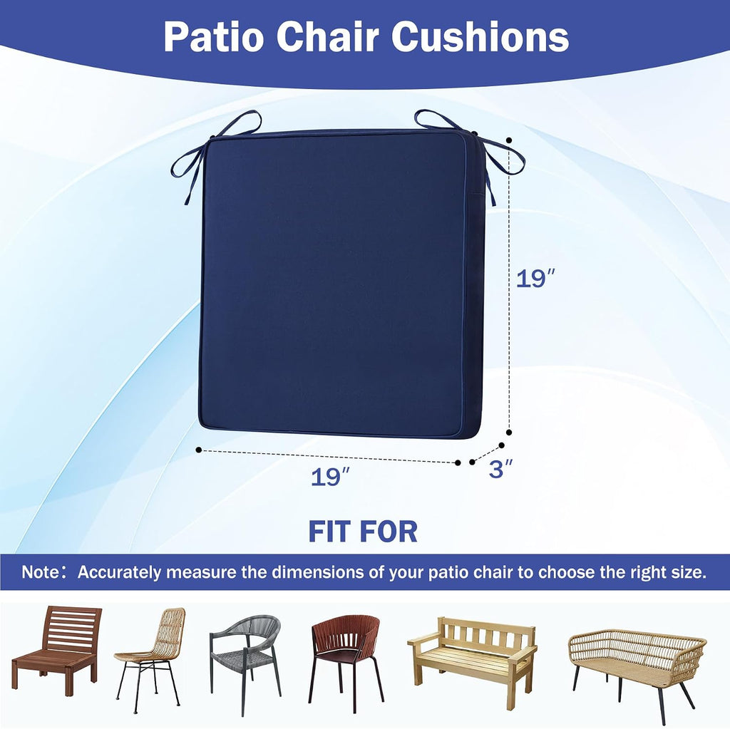 Patio Chair Cushions, 19" x 19" x 3" Outdoor Chair Cushions Set of 4, Waterproof Outdoor Cushions Furniture, Outdoors