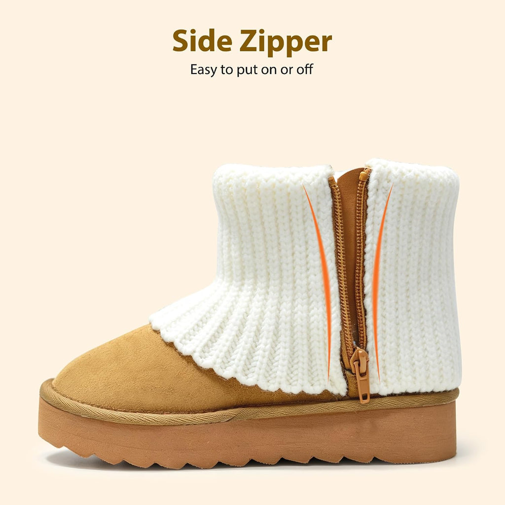 Girls Winter Snow Boots Knit Cuff Ribbon Bow
