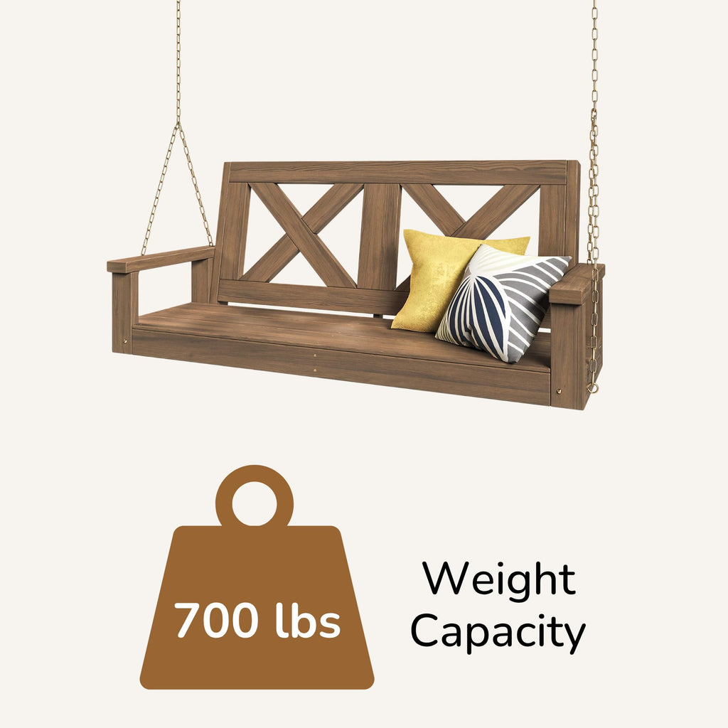 Amish Heavy Duty 700 Lb Farmhouse Porch Swing W/Chains (5 Foot, Warm Walnut Stain)