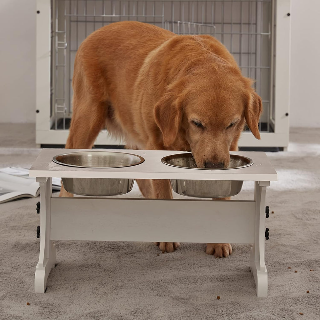 Elevated Dog Bowls, Dog Bowl Stand, 7 Cups 11" H_55 oz Bowl-White