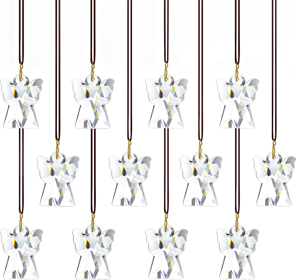 12 Pcs Clear Crystal Angel Prisms Chandelier Window Hanging Decor - Clear Glass Angel Prism Suncatcher Rainbow