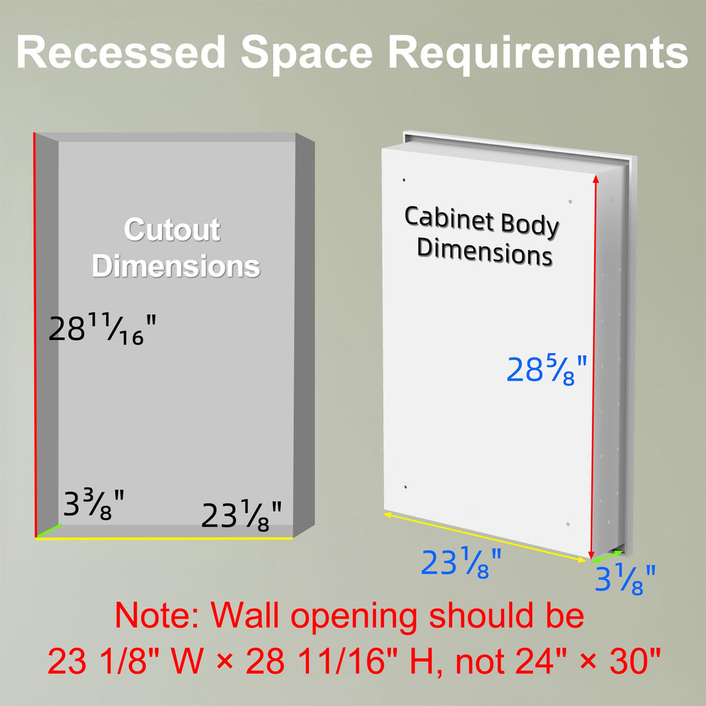 24 x 30 Inch Framed Medicine Cabinet Mirror, Recessed/Wall Mounted