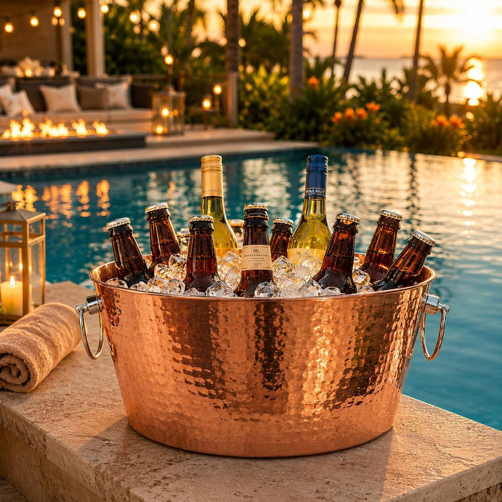 Insulated Stainless Steel Beverage Tub & Ice Bucket, Rose, 12Qt