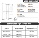Frameless Stainless Steel Sliding Shower Door, 56-60" W x 72" H