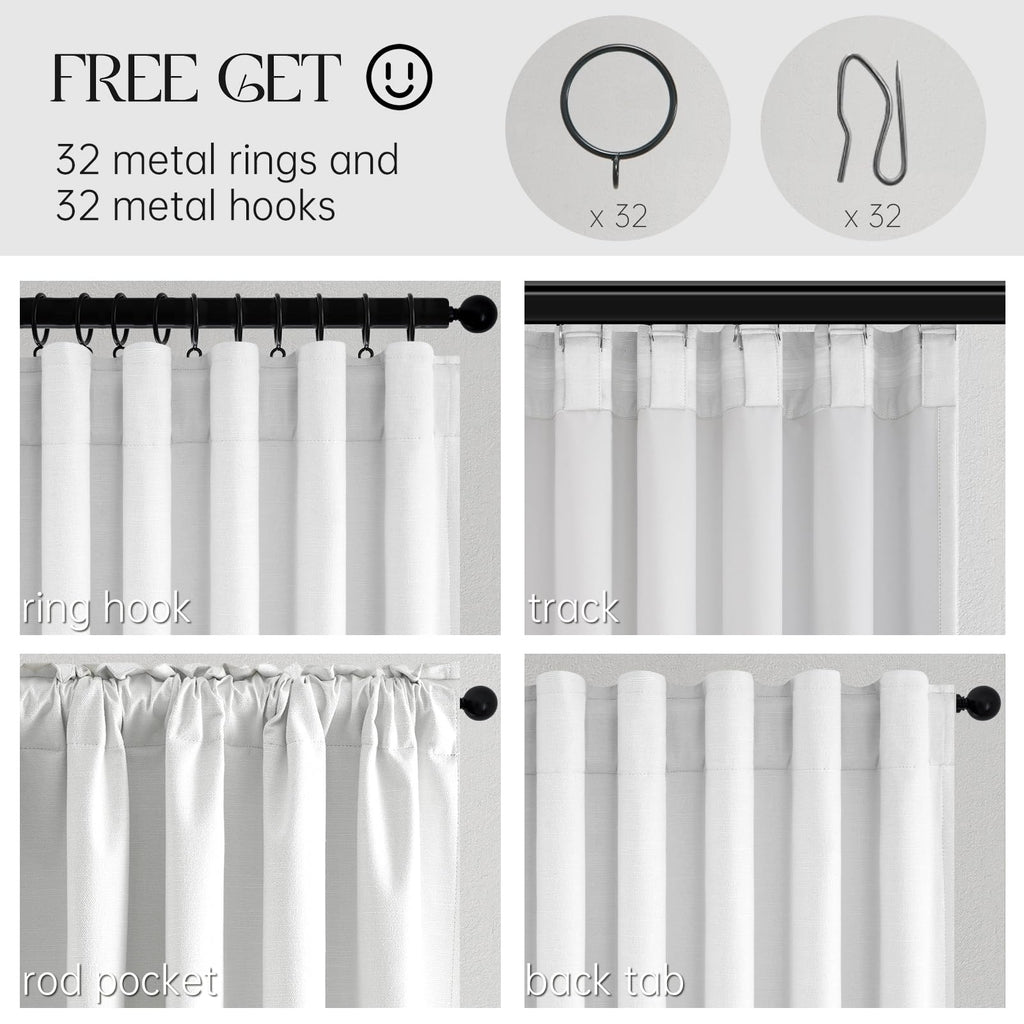 90 inch long 100% Blackout linen curtains 2 Panels set Beige White Window Drapes with Back Tab Rod Pocket Light