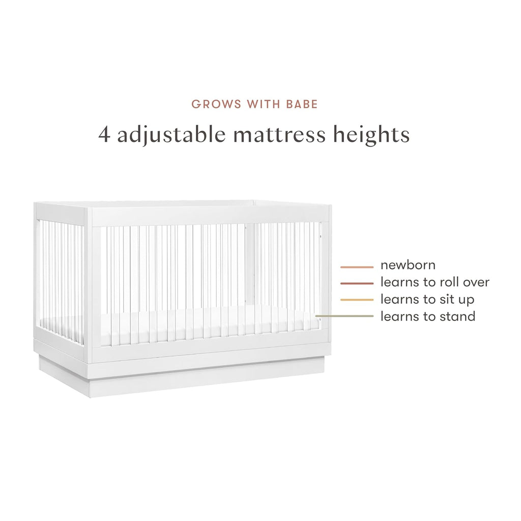 Harlow Acrylic 3-in-1 Convertible Crib with Toddler Bed Conversion Kit in White with Acrylic Slats, Greenguard Gold