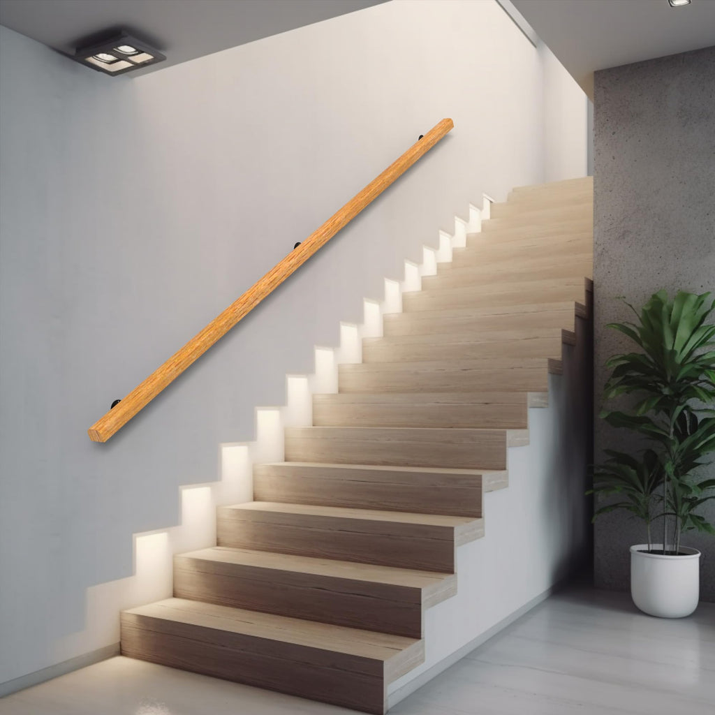 1FT Wood Stair Handrails Wall Mount, Hand Railings for Stairs Indoor Outdoor, Non-Slip Staircase Handrail for