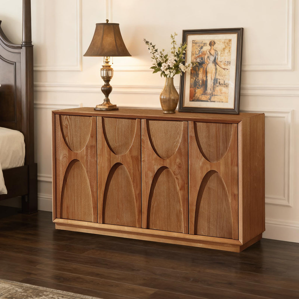 59" Sideboard Buffet Cabinet, Mid-Century Credenza Light Brown