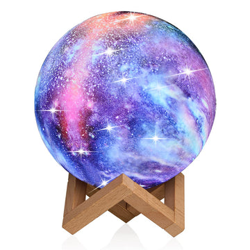 Moon Lamp Kids Night Light Galaxy Lamp - 16 Colors Moon Light with Wood Stand Remote & Touch Control USB Rechargeable