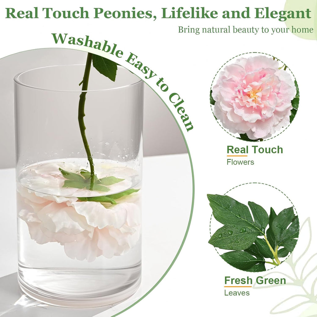 Bouquets Peonies Artificial Flowers with 22'' Long Stems, Latex Real Touch Faux Peony Flowers, Fake Peonies Bouquet - Set of 3