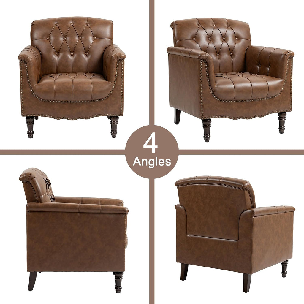Faux Leather Armchairs, Upholstered Accent Chair, Brown - Set of 2