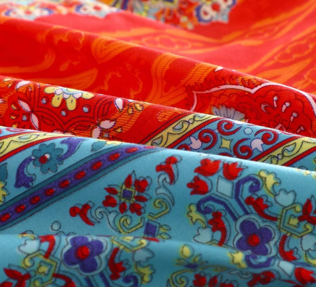 Boho King Duvet Cover, Brushed Microfiber Ethnic Bohemian Colorful Bedding Set Yellow Orange Geo Bohemian Print Duvet