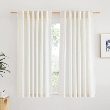 Linen Curtains & Drapes 2 Panels, Rod Pocket & Back Tab Linen Blend Semi Sheer Privacy with Light