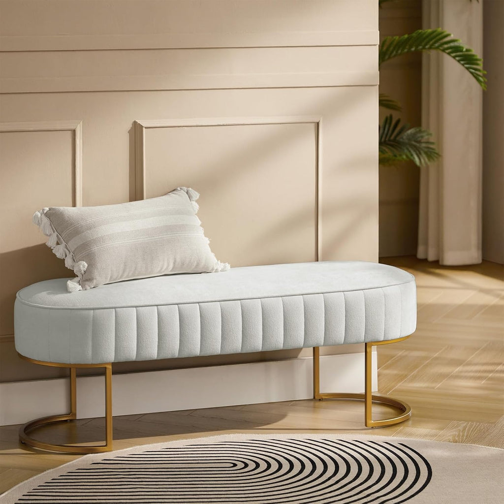 46" Velvet Bench, Upholstered Entryway Bench End of Bed with Gold Legs, Bed Ottoman Bench Living Room Footrest