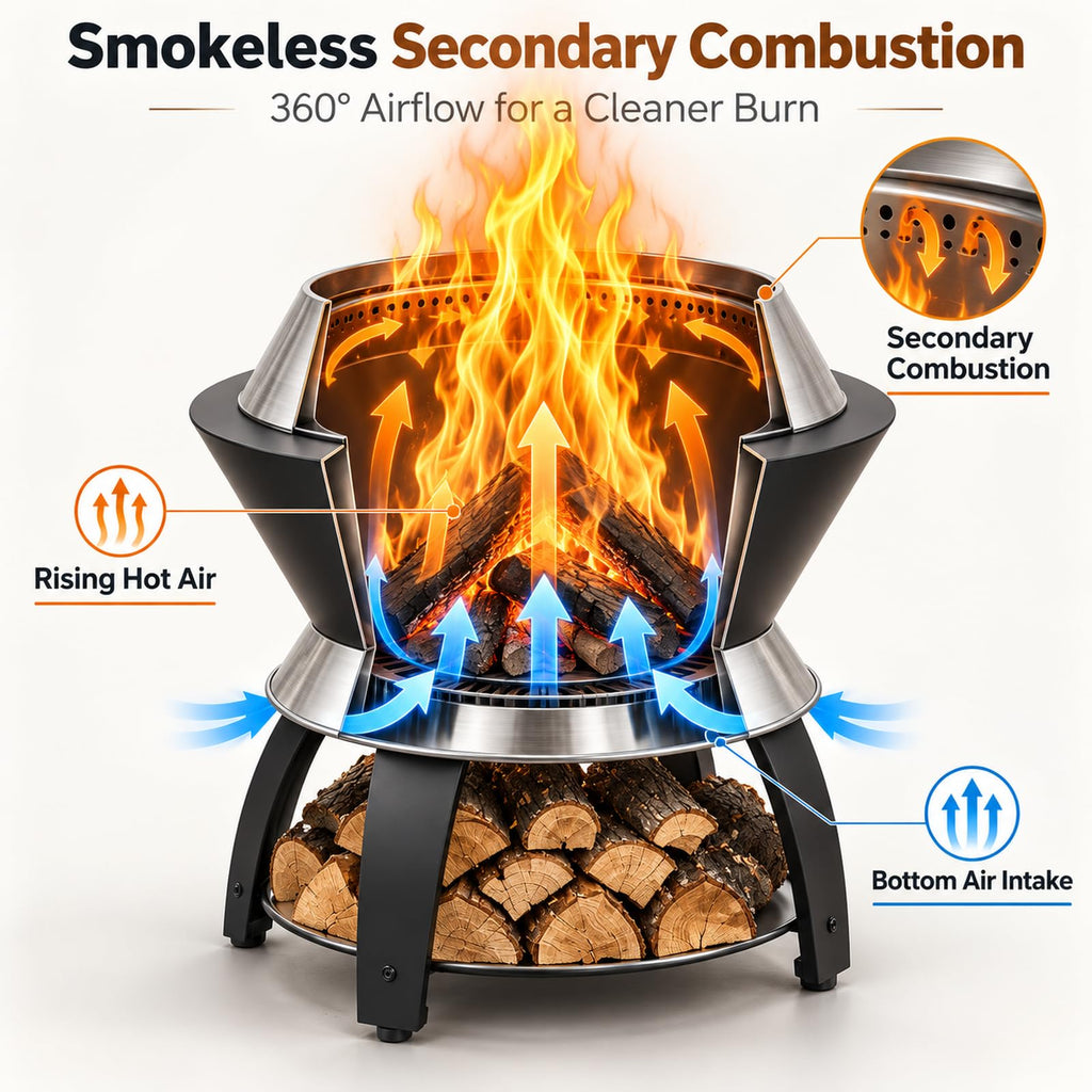 20 Inch Smokeless Firepit, 2 in 1 Stainless Steel Potable Fire Pits