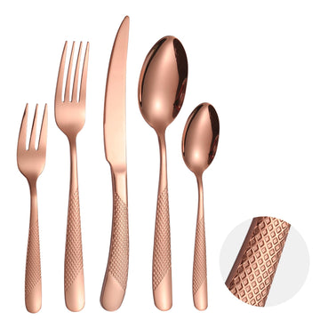 Hammered Flatware Set Copper/Rose Gold Silverware 20 Piece Stainless Steel Service for 4 Forks Knives Spoons Heavy