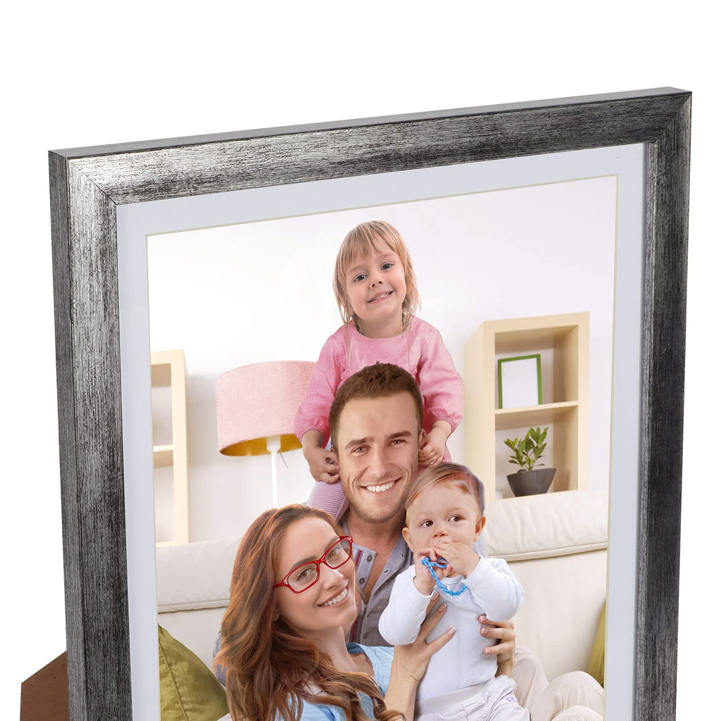 8x10 Picture Frame Distressed Silver Set of 4, 9x11 Frame for 8"x10" Photo with Mat, Antique Silver Frames for Wall