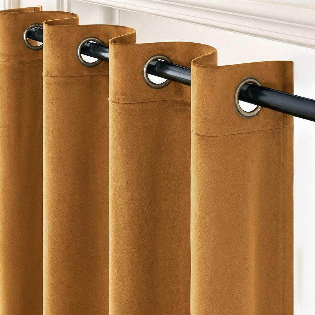 Gold Brown Velvet Curtains 84 Inch Long Bedroom, Mordern Luxury Room Darkening Blackout Soundproof Insulated Curtain