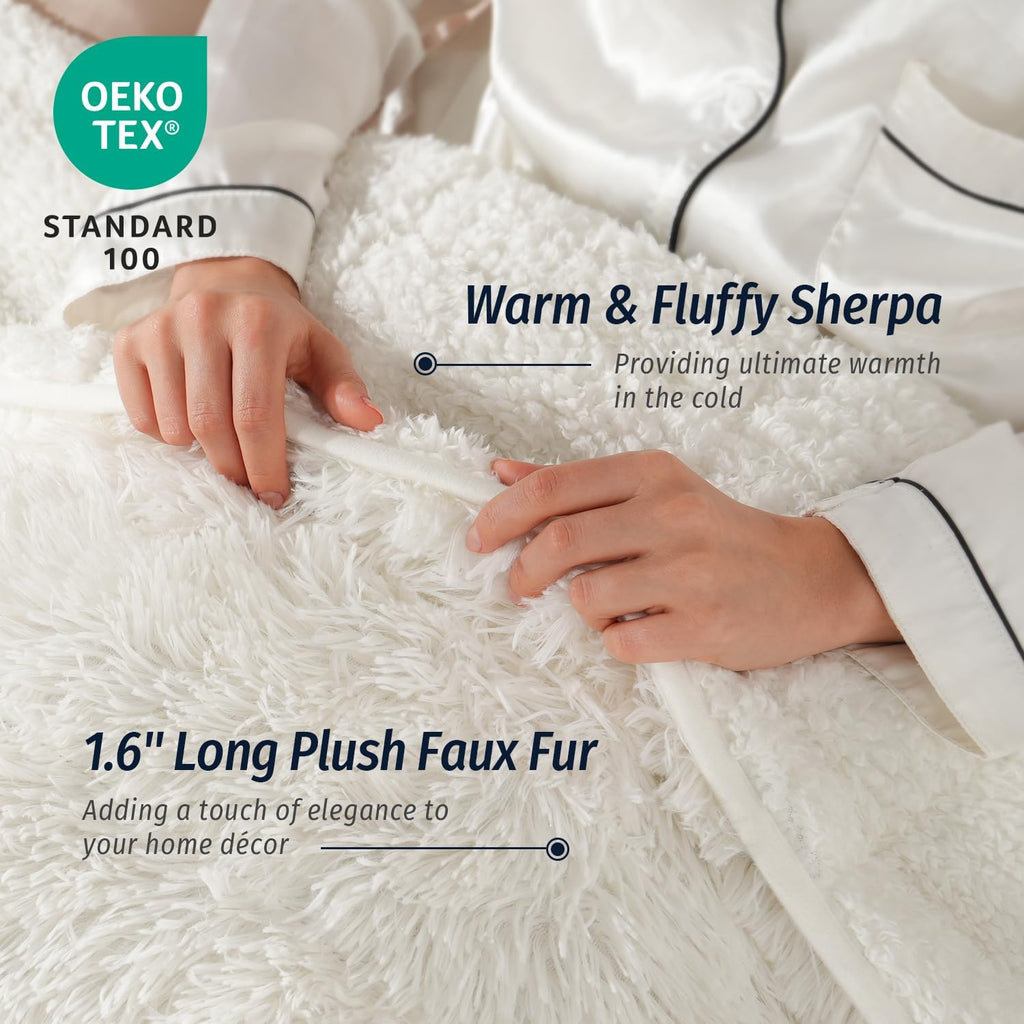 Shaggy Faux Fur Weighted Blanket for Adult 15lbs, Queen Size 60x80 | Fluffy Long Plush Fleece; Fuzzy Sherpa Reverse;
