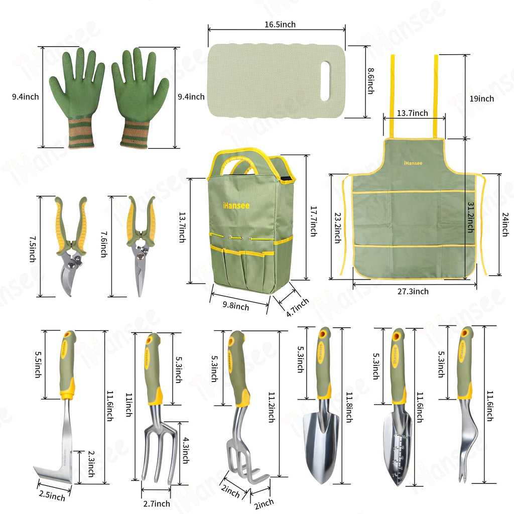Green Garden Tools Set 12-Piece, Gardening Gifts for Women Men