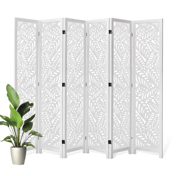 Leaf-Carved Room Divider Privacy Screen - 67 Inch Tall Foading Decorative Wood Screen Dividers Panel - Natural Wood
