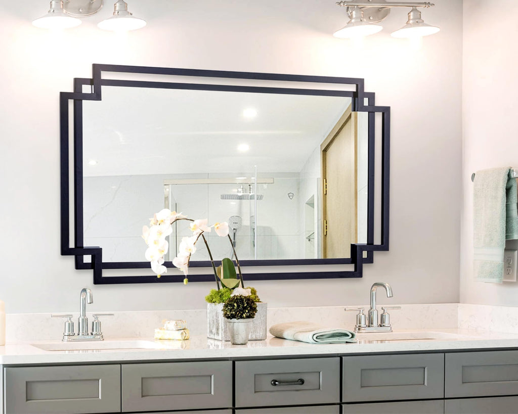 32" x 47" Large Wall Mirror Decor, Black Decorative Mirror with Irregular and Rectangular Metal Frame