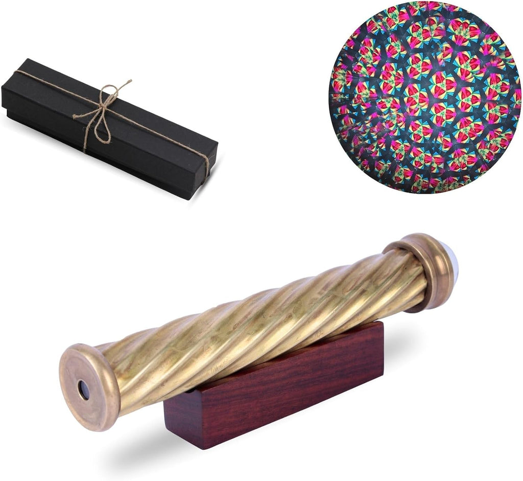 Handmade Brass Spiral Teleidoscop, Marble Kaleidoscope Toy for Adults, Vintage-Inspired Gift & Collectible