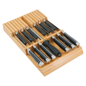 In-Drawer Knife Block Bamboo Drawer Organizer, 12 Knives Holder