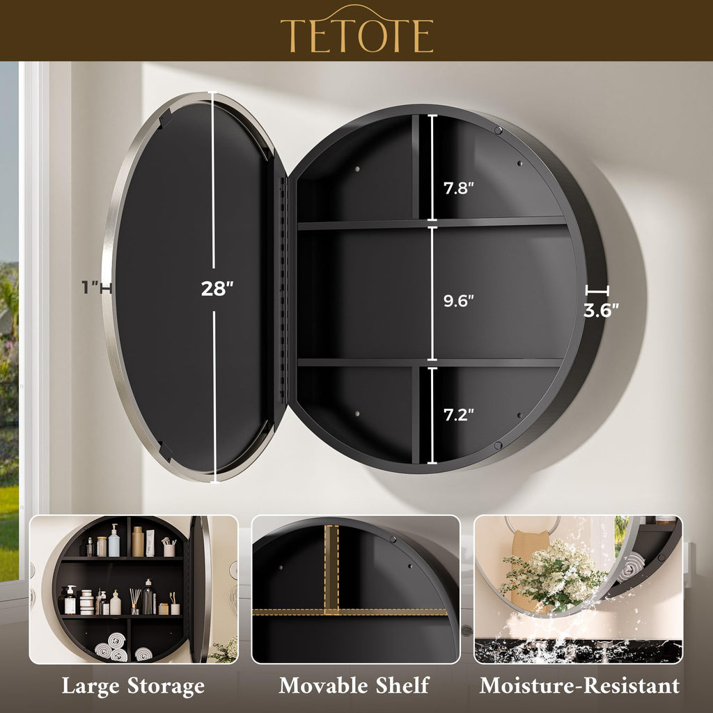 Bathroom Mirror Cabinet 28 x 28 Brushed Nickel Round Bathroom Medicine Cabinet with Mirror Adjustable Shelves