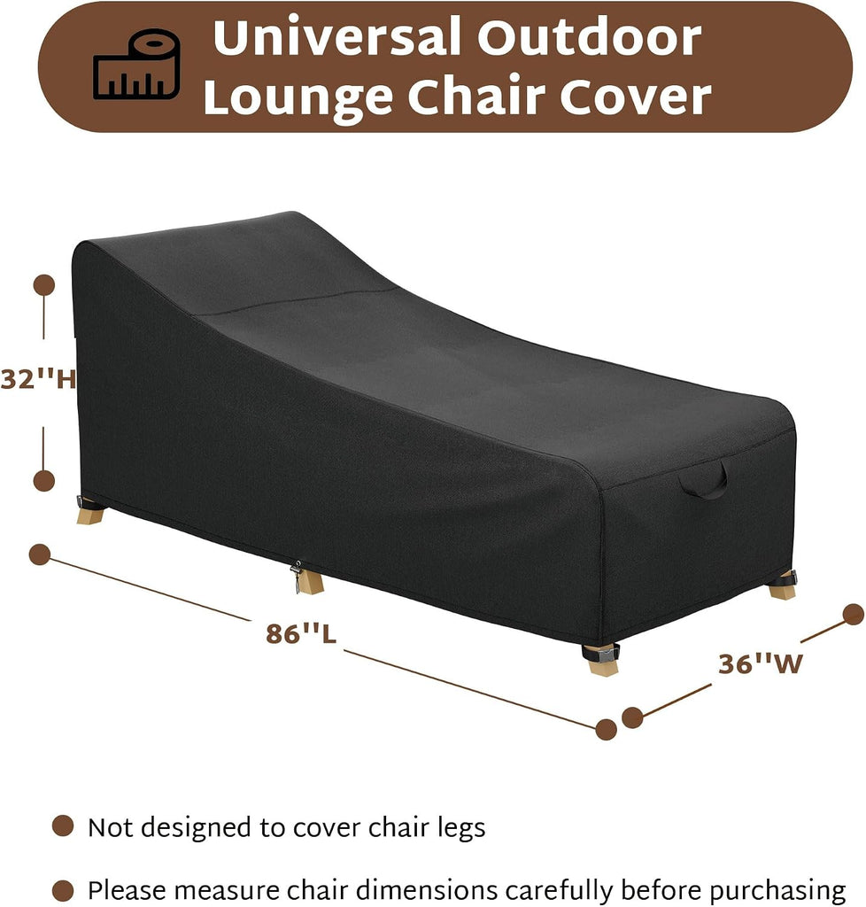 Outdoor Chaise Lounge Chair Cover 86 x 36 x 32 inch, 1 Pack | Waterproof, 600D, Heavy Duty, Black, Patio Furniture