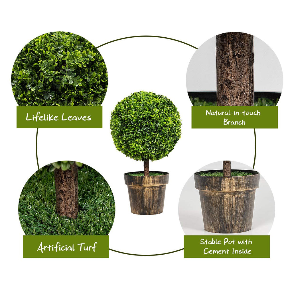 22" Tall Artificial Boxwood Topiary Ball Tree, 2 Pack Faux Round Shrubs Bushes Decoration, Fake Potted Plants for
