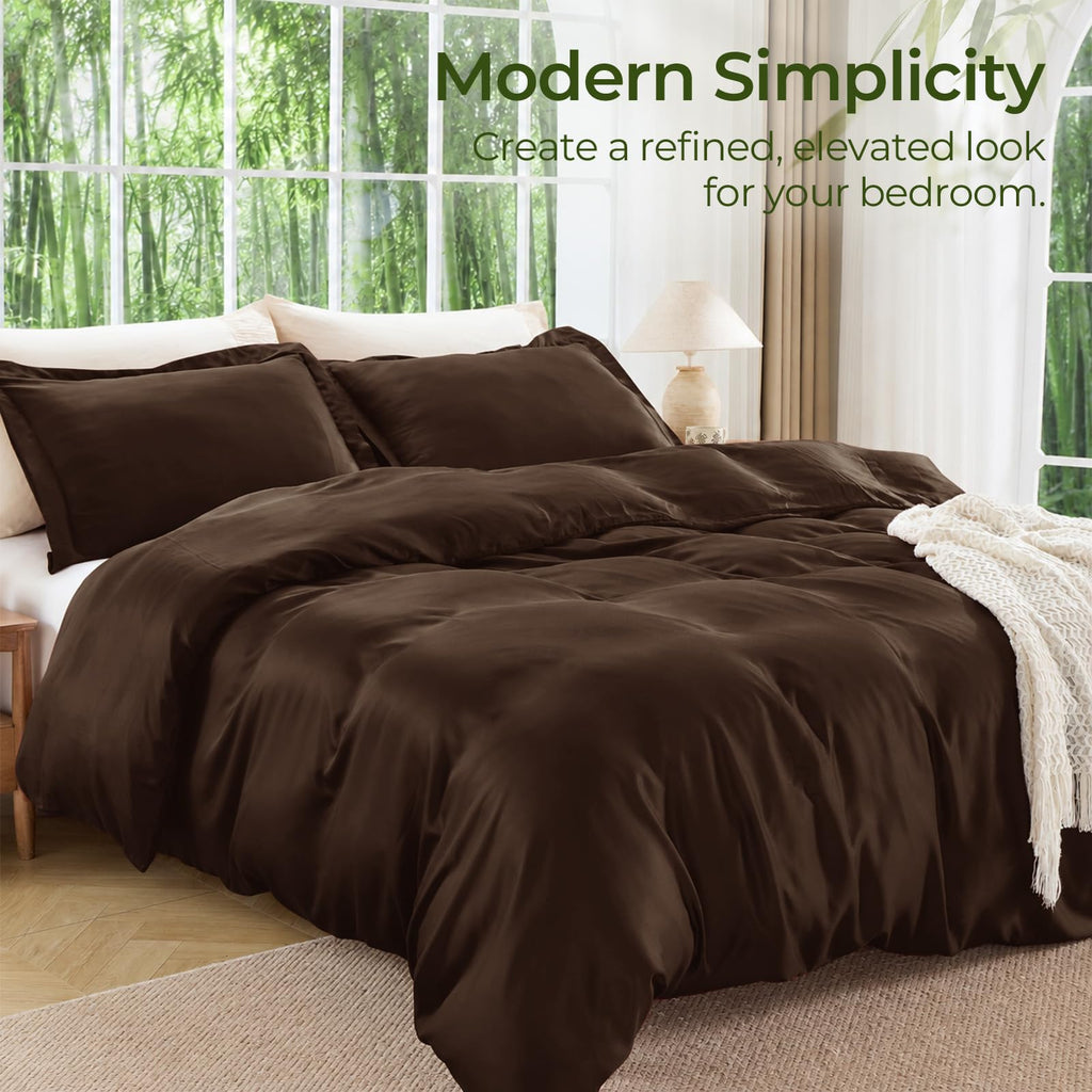 Duvet Cover Full Set, 100% Viscose Made from Bamboo, Brown