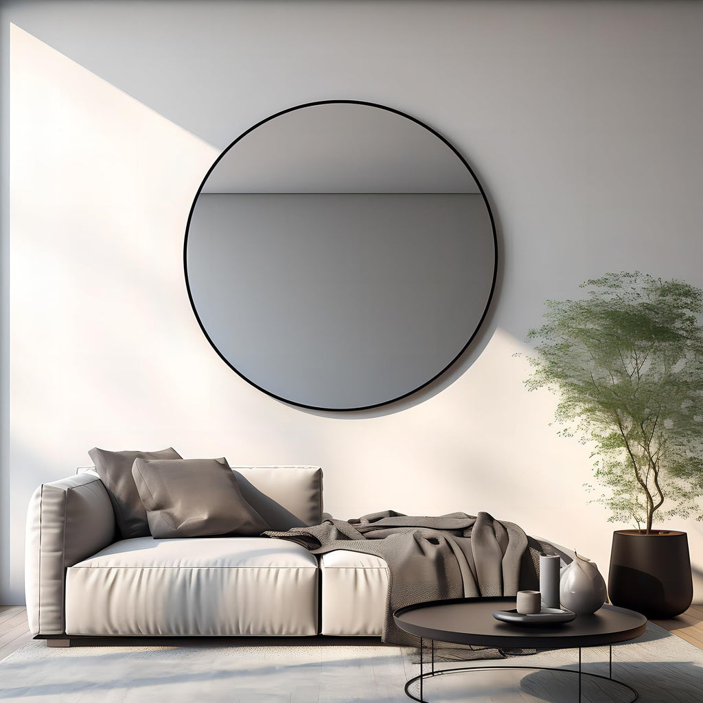39 inch Black Round Mirror, Large Wall Mounted Circle Mirror Metal Frame, Entry, Dining Room, & Living Room