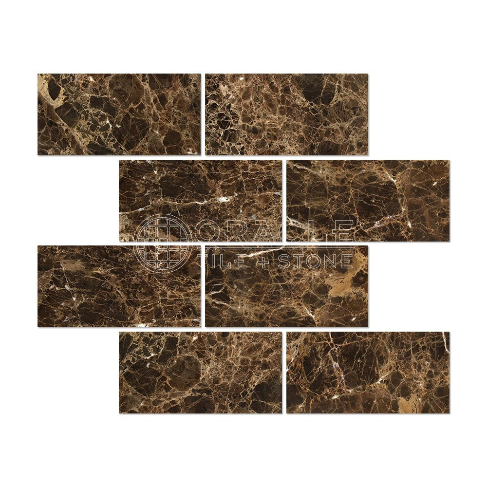 Emperador Dark Spanish Marble 6 X 12 Subway Field Tile, Brown, Polished, 1 Count, 2 Pieces