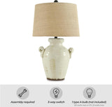 Signature Design by Ashley Emelda Farmhouse 27" Ceramic Table Lamp, Cream Glaze Crackle Finish