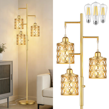 68" Tall Gold Industrial Floor Lamps, Modern Standing Lamp