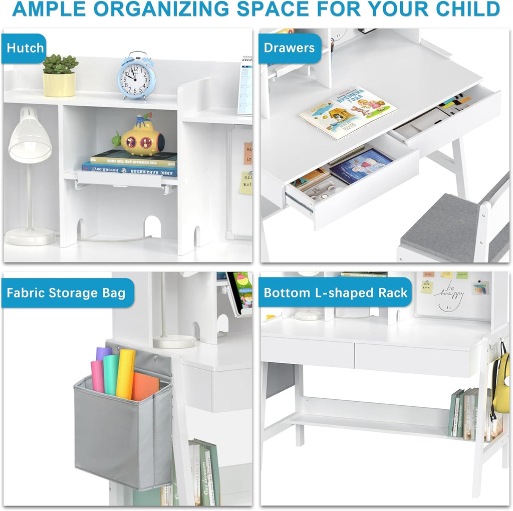 Kids Desk and Chair Set, Height Adjustable Kids Study Table, Ages 5-12