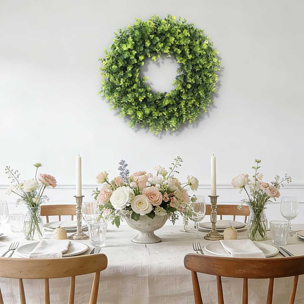 26'' Boxwood Wreath for Front Door, Artificial Boxwood Leaves Wreath for Spring and Summer, Indoor Outdoor Wall